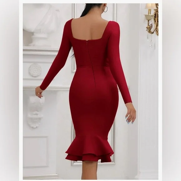 Brand new Elegant Red Long Sleeve Bodycon Dress - Picture 5 of 6